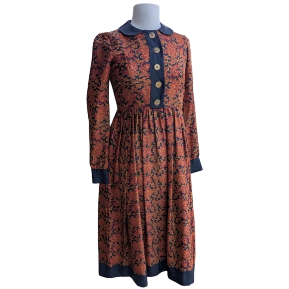 Jean Muir London Silk Dress Black & Paisley Print Size XS *Flaw* - Picture 3 of 17